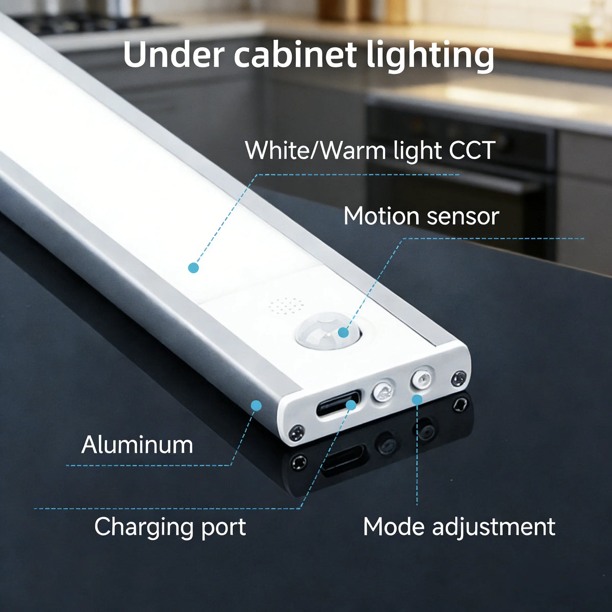 lampe sous meuble rechargeable usb blanc moderne sensor mouvement led aluminium