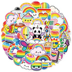 sticker mignon dessin animé arc ciel multicolore coeur nuage papillon 30pcs