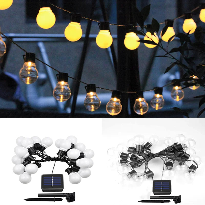 guirlande lumineuse solaire extérieure blanc chaud boules translucides décoration jardin terrasse led moderne noir