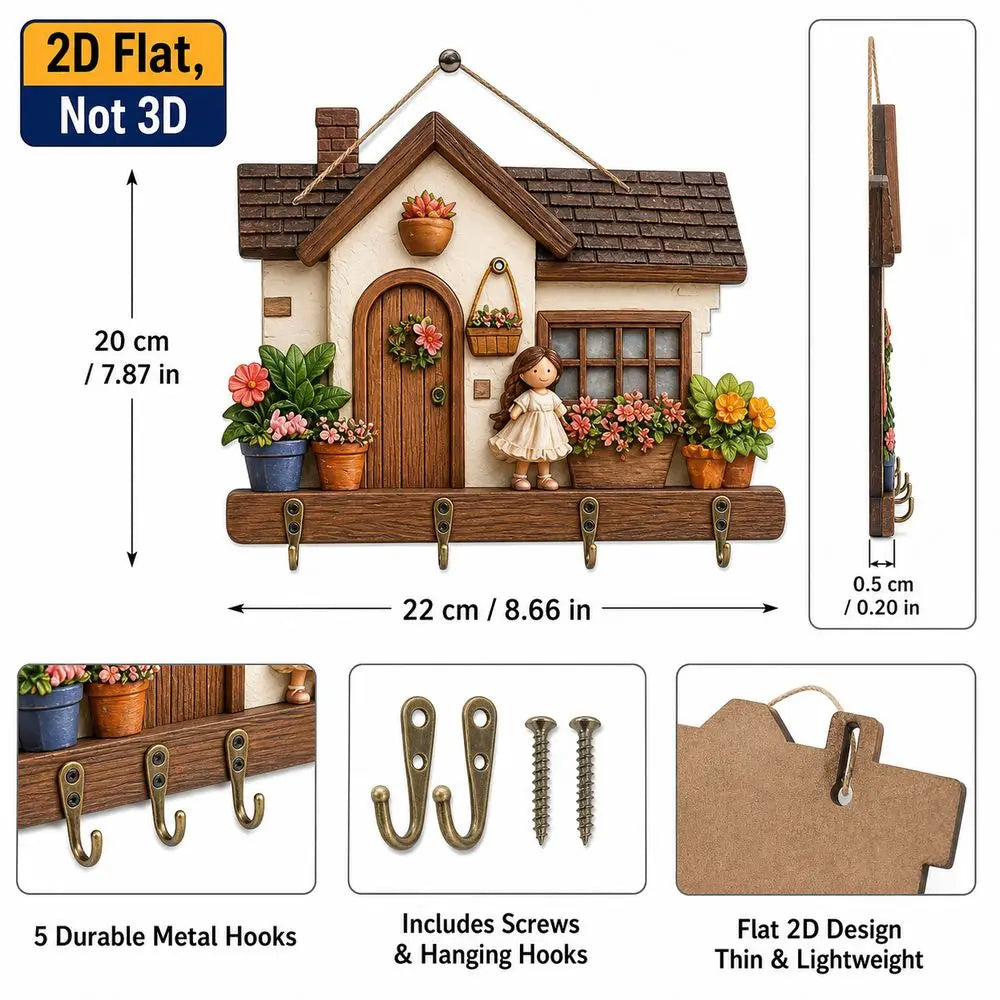 porte clés mural bois maison miniature couleurs vives plantes figurine kit