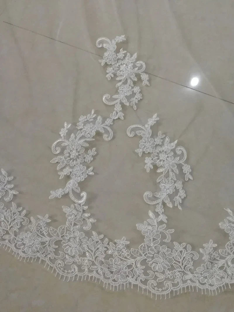 voile mariée longue dentelle florale transparent blanc romantique classique tulle femme adulte monocouche