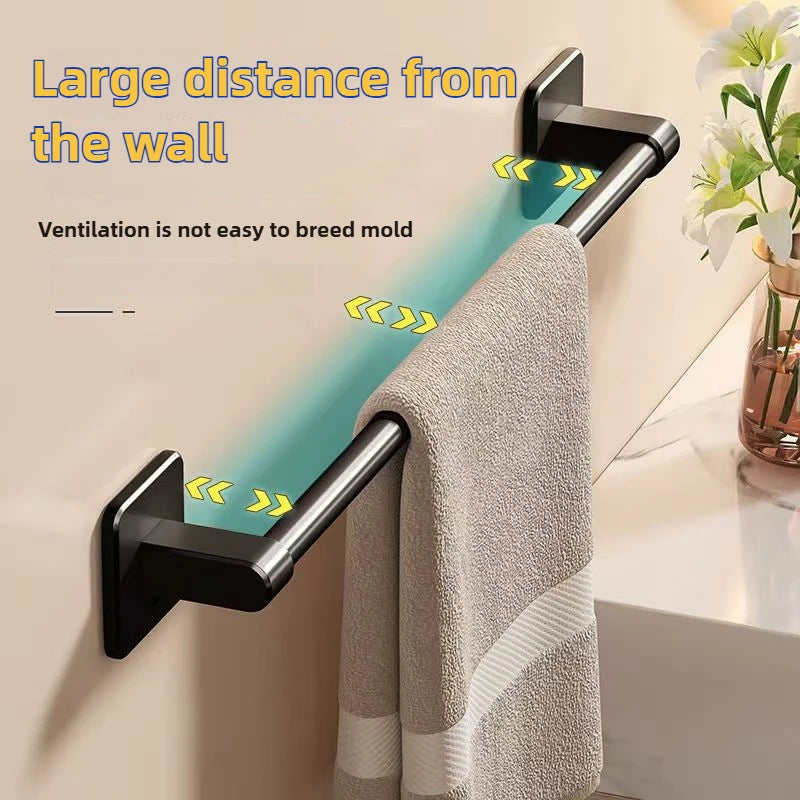 porte serviettes adhésif noir moderne 50cm poli aluminium salle bain