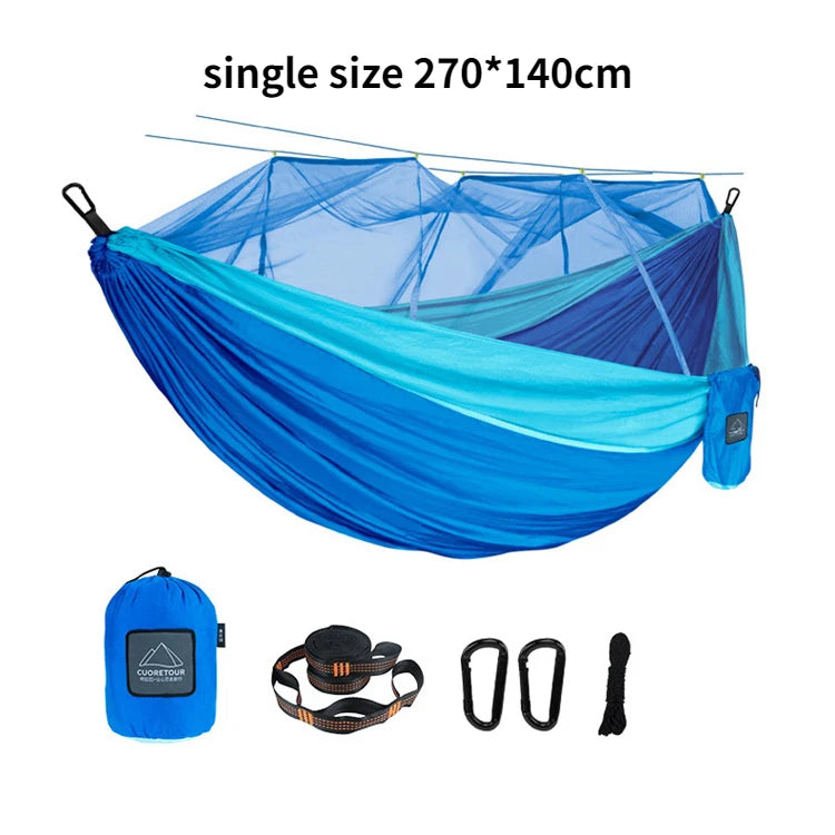 hamac nylon double taille vert olive bleu uni moderne moustiquaire sac rangement ceinture sécurité