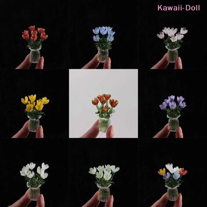 bouquet fleurs artificielles multicolore vase transparent moderne minimaliste