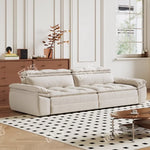 canapé moderne tissus composites beige motif palmiers fixations coussins dimension 280cm