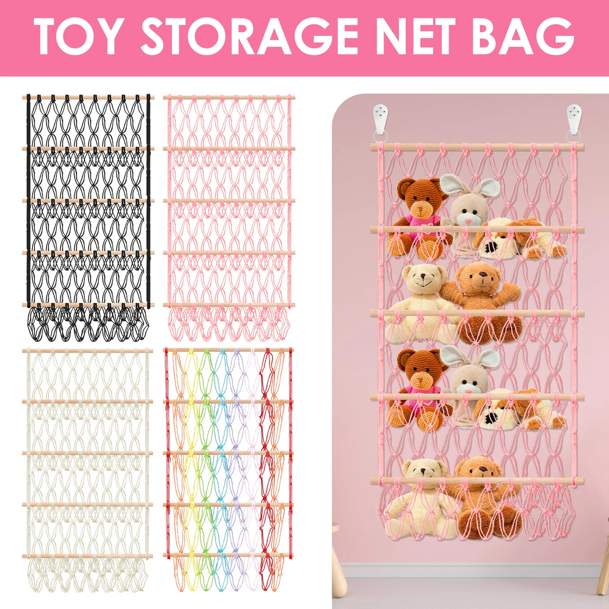 sac rangement jouets blanc fileté moderne clips suspendu chambre playrooméconomise espace