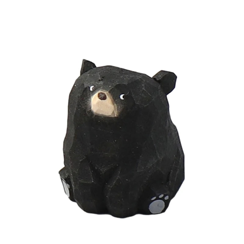 statue animale bois figurine bleu rose motif floral minimaliste yeux stylisés petite deco