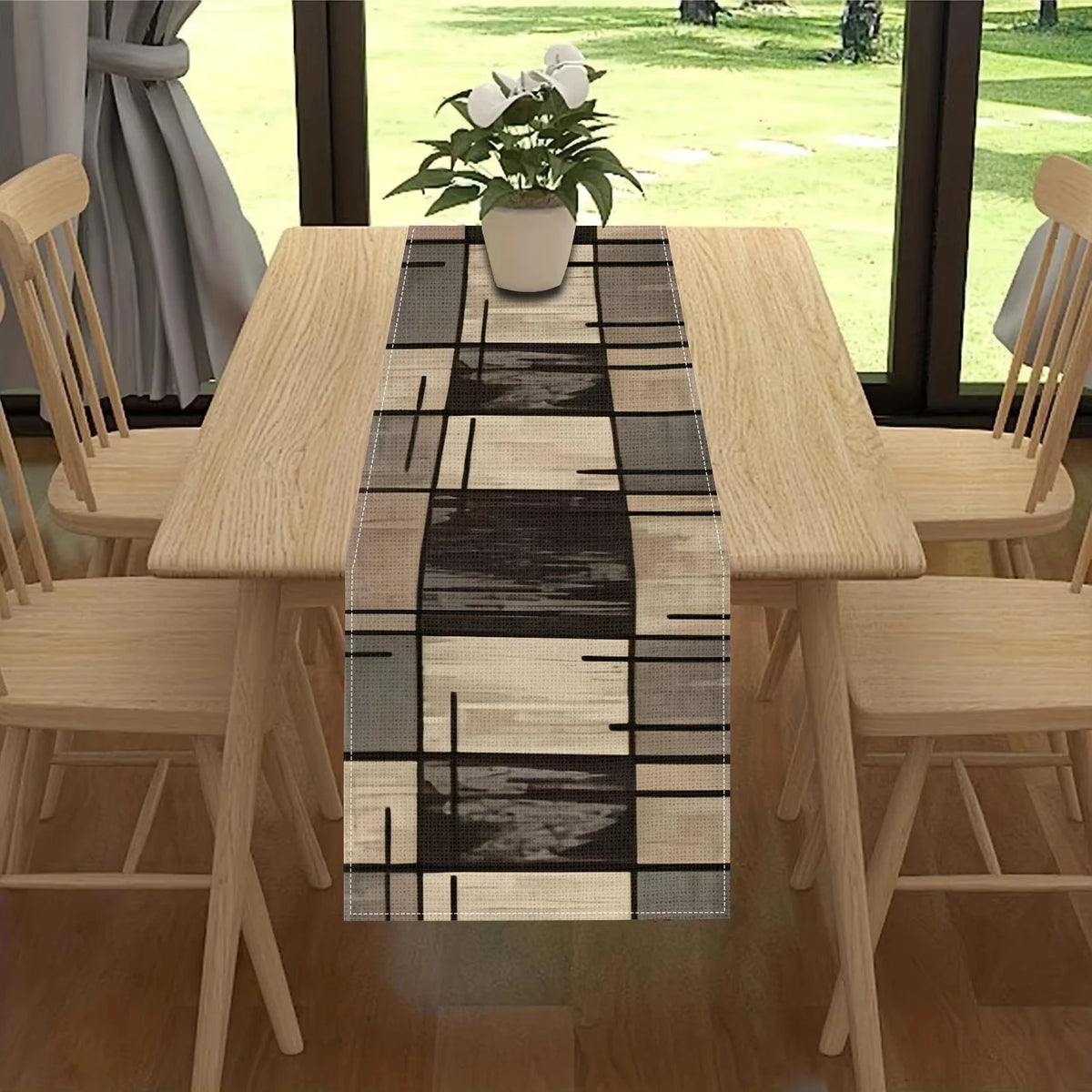 nappe moderne géométrique polyester beige marron noir gris texturée abstraite cuisine salon