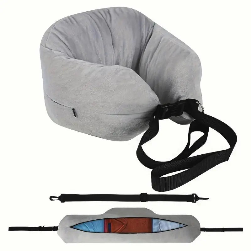 coussin voyage forme velours doux noir gris confortable sangle réglable pochette rangement