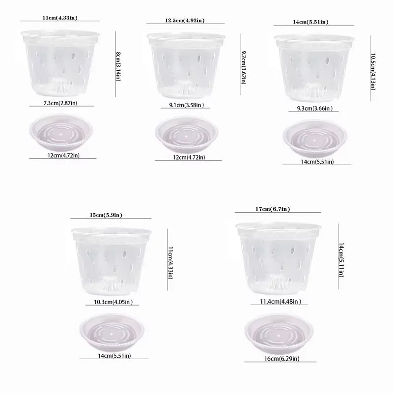 Pots fleurs transparents perforés moderne 11cm 12.5cm 14cm 15cm 17cm 5pcs