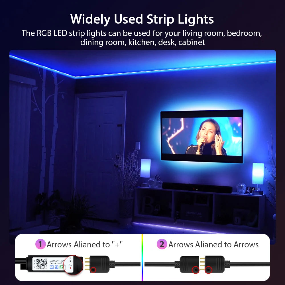 ruban led multicolore rayures adhésif télécommande connecteur usb guide utilisation moderne chambre fête