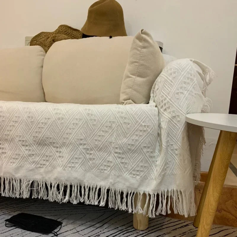 couverture boho chic motif géométrique blanc portable pique nique voyage maison tapis qualité