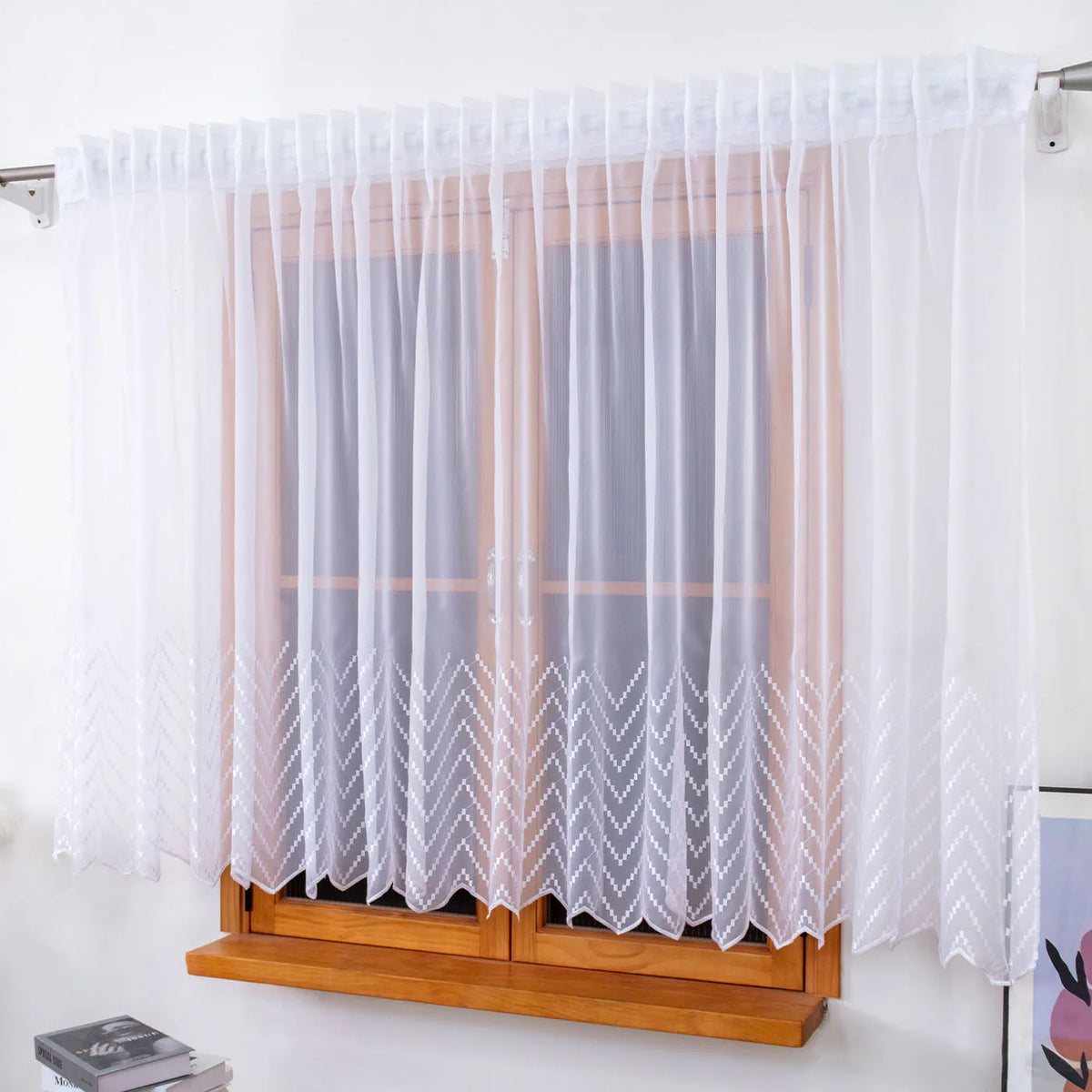 rideau blanc transparent géométrique salon moderne fenêtre largeur variable haute qualité polyester
