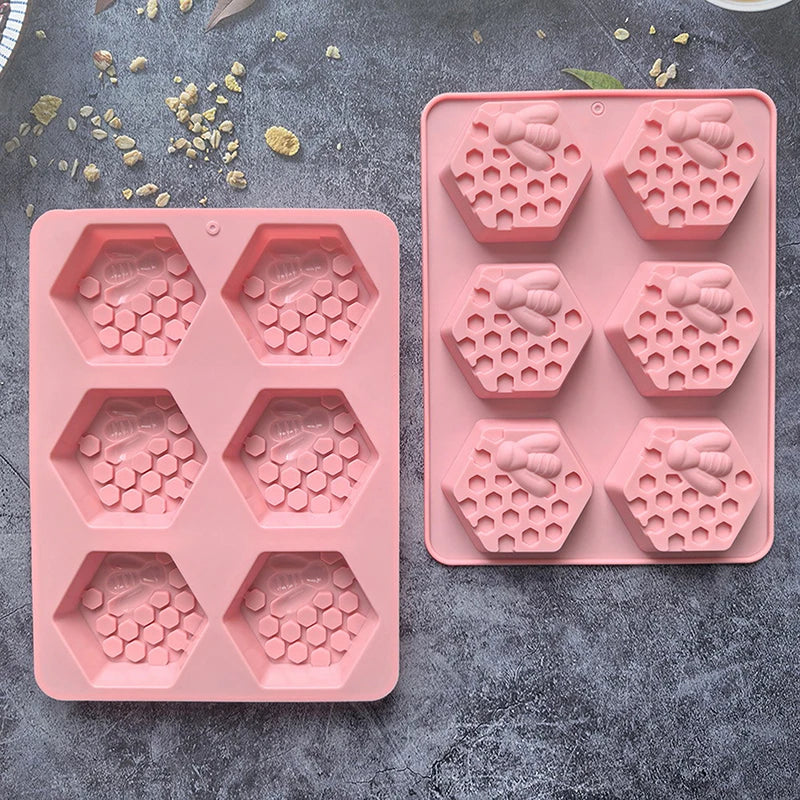 moule savon silicone hexagones nid d'abeille moderne rose violet bleu clair vert