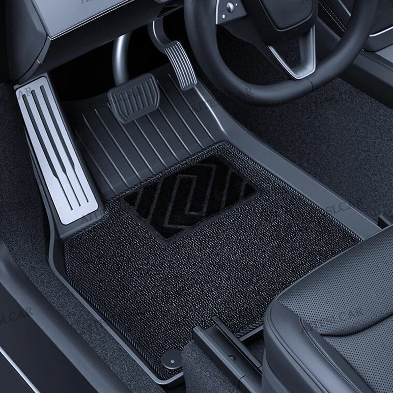 tapis sol voiture noir texture tissée motifs géométriques moderne clips fixation imperméable antidérapant