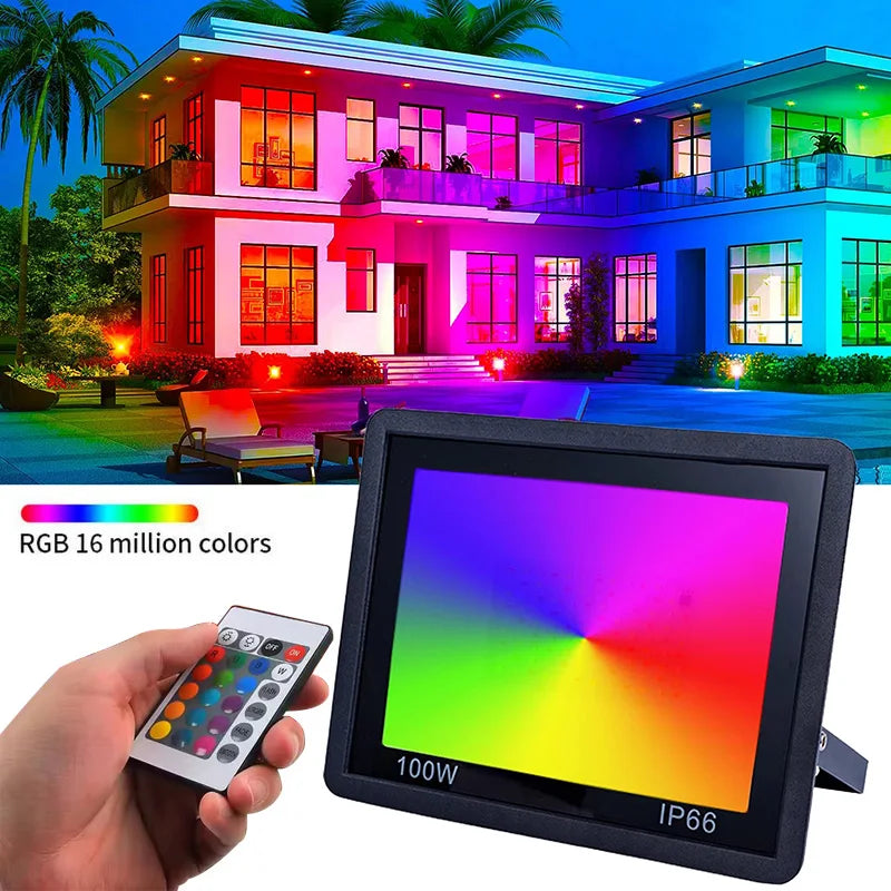 projecteur led noir moderne ip66 extérieur télécommande interrupteur vis fixation 220vRGBO