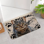 tapis d'entrée moderne chat welcome adhésif résistant extérieur intérieur beige noir vert gris