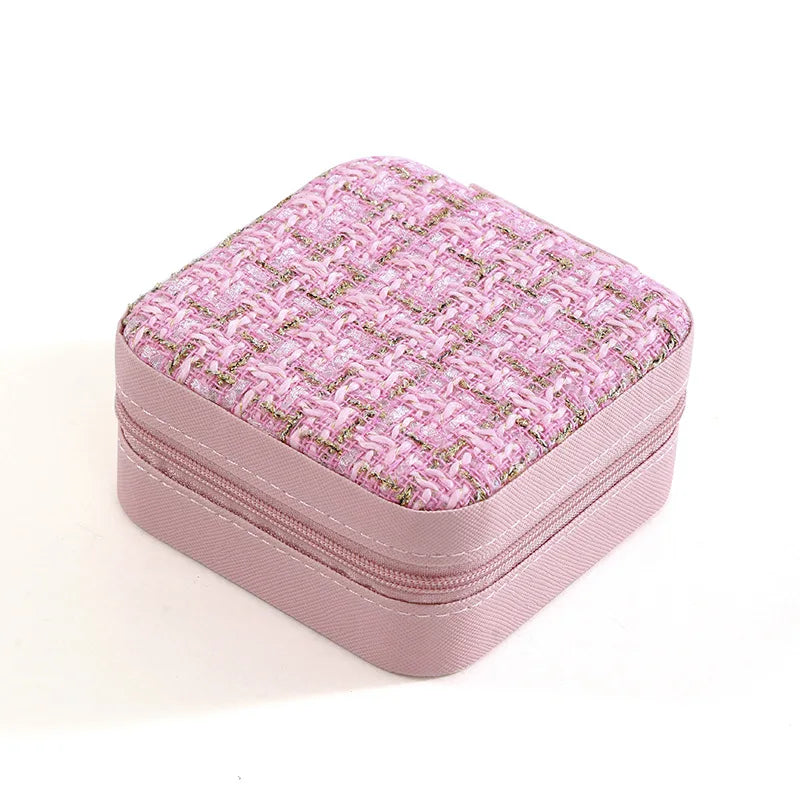 boîte rangement bijoux cuir pu rose noir rouge violet classique tissu carreaux glissière