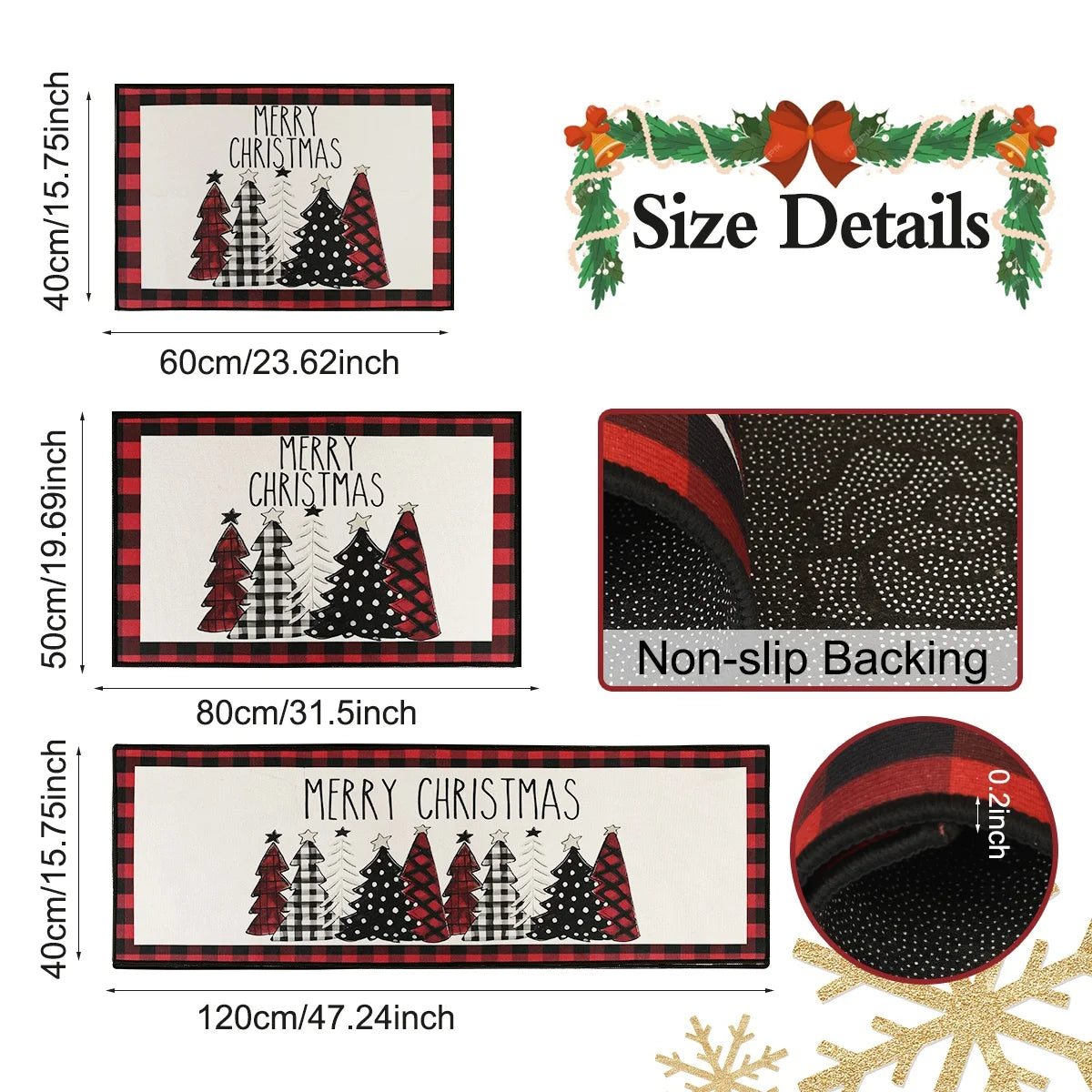 tapis sol carreaux rouge noir blanc sapins rennes noel merry christmas festive déco