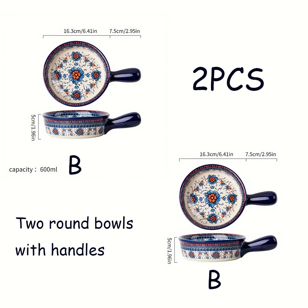 assiettes soupe vintage céramique fleur bleue rouge bordure ornée compatibles four lave vaisselle