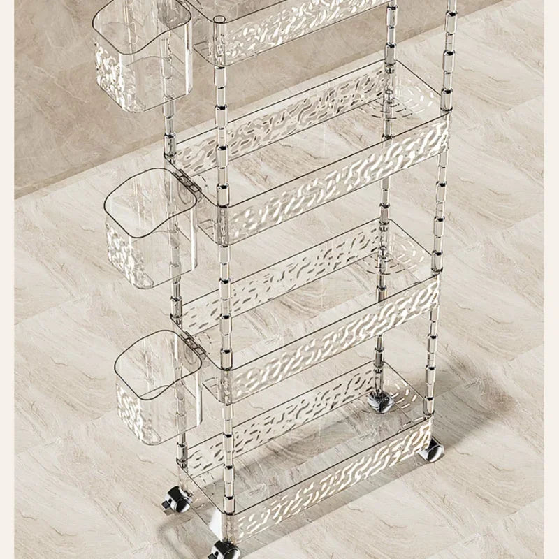 chariot rangement salle bain transparent motifs floraux acrylique quatre étages moderne imperméable roulettes.storage