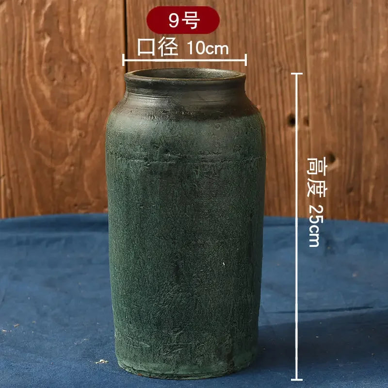 vase chinois céramique rayures ethniques fleurs artificielles vert bleu marron gris salon decoration