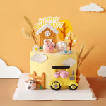 décoration gâteau anniversaire enfant porc mouton maison arbre champignon nuages train vert rouge