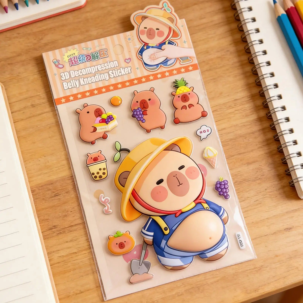 stickers 3d animés personnages mignons ours panda lapin gâteaux fruits rose beige bleu orange
