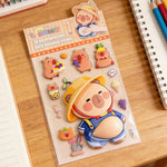 stickers 3d animés personnages mignons ours panda lapin gâteaux fruits rose beige bleu orange
