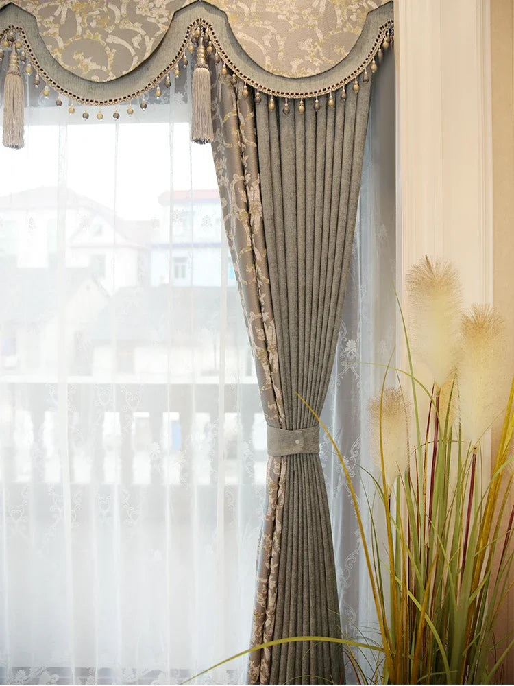rideaux décoratifs opaques voilage transparent motifs floraux classiques gris beige doré tulle polyester coton