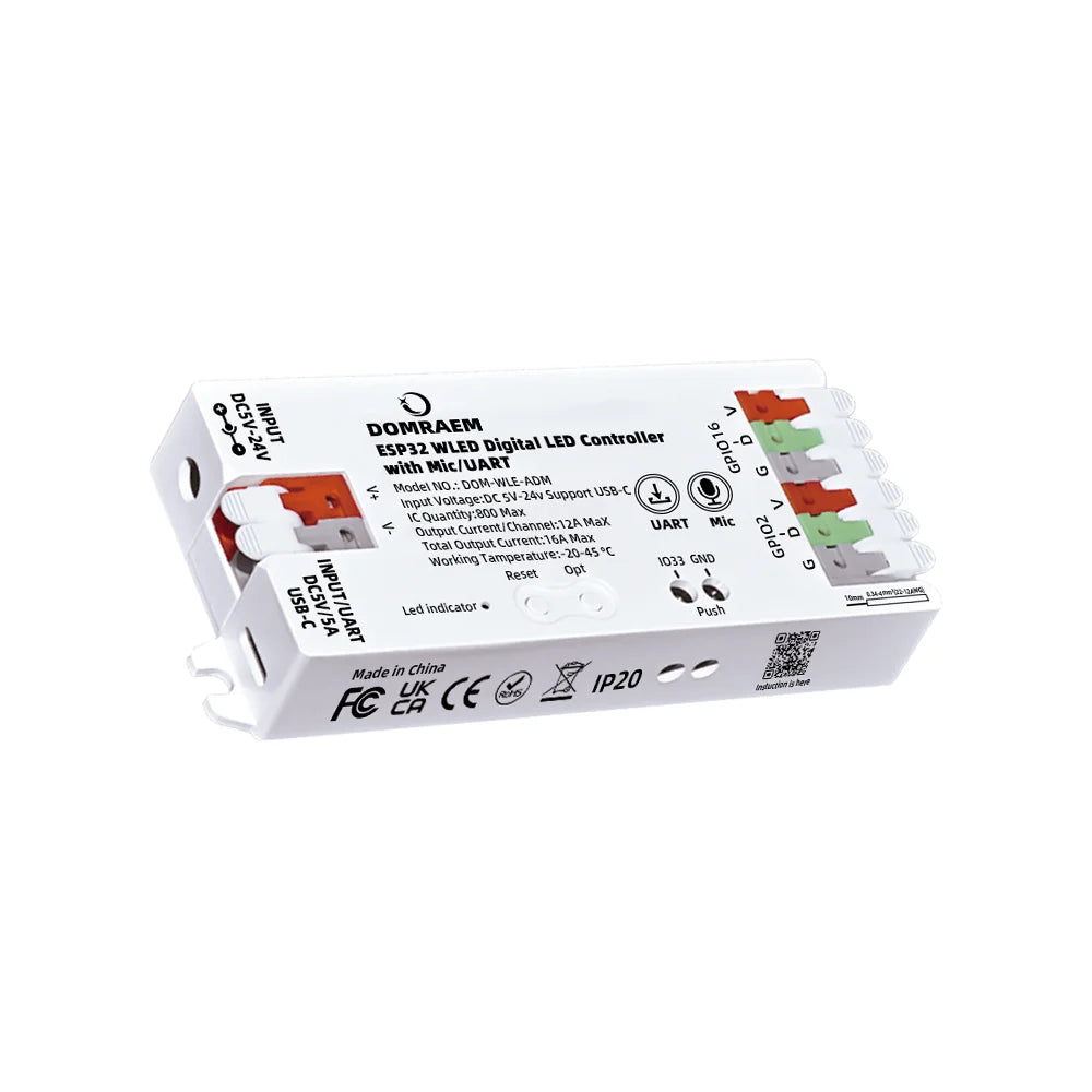 contrôleur led esp32 wled wifi noir blanc programmable addressable pixel strip rgbic ws2812