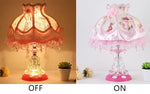 lampe table vintage rose chambre enfant abat jour dentelle interrupteur bouton led romantique chambre