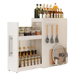rangement cuisine blanc moderne cuillères bouteilles sauces épices poignées métalliques sans assemblage