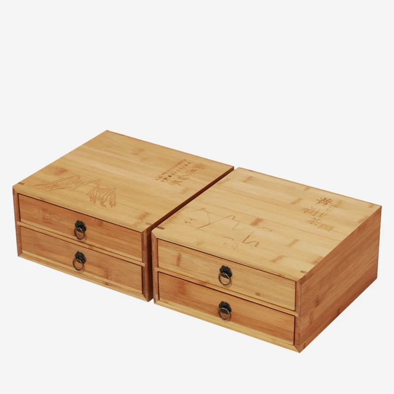 boîte thé rectangle bois naturel poignées métalliques thé rouleaux rangement traditionnel respectueux environnement chinese