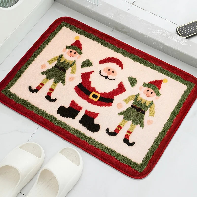 tapis sol noël motif sapin flocons décoration intérieure salle bain cuisine antiderapant polyester noir