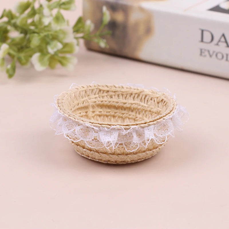 paniers tissés bambou rustique poignées tissu nature animaux collection miniature decoration