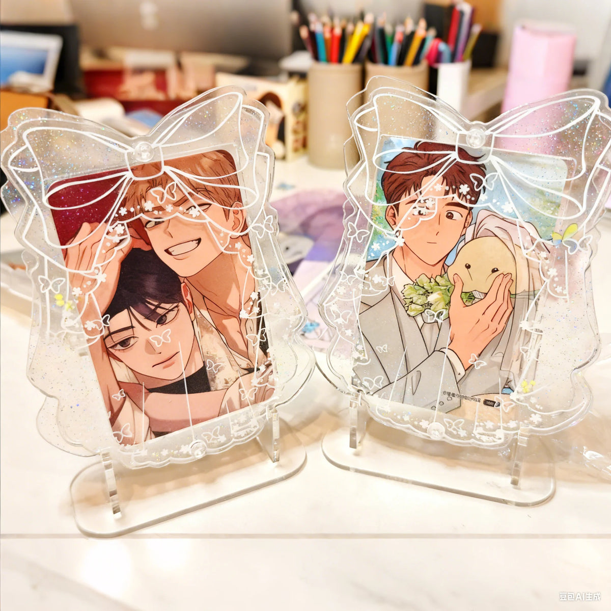 support photo acrylique transparent papillons étoiles strass décoratif romantique kpop fan cadeau ins