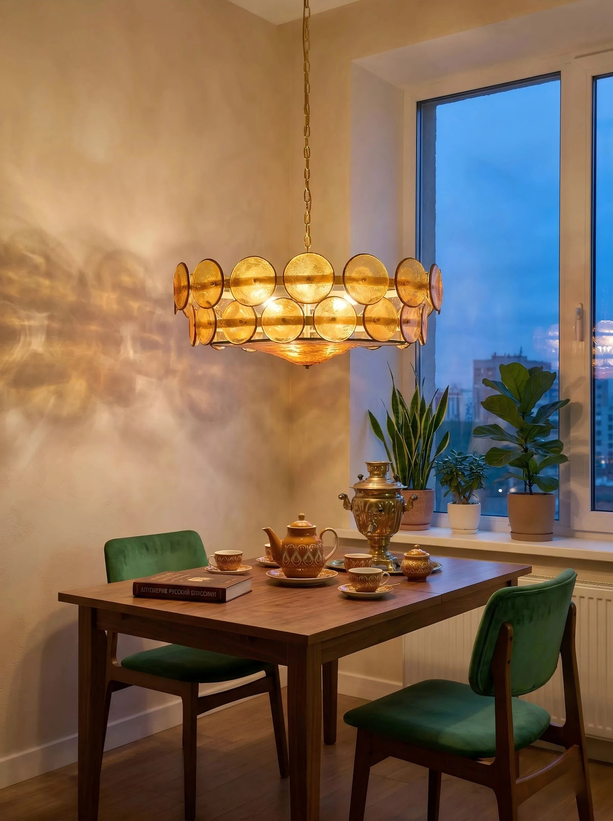 lampe suspendue moderne or vert ambre transparent salon restaurant chambre exposition cuisinehôtel