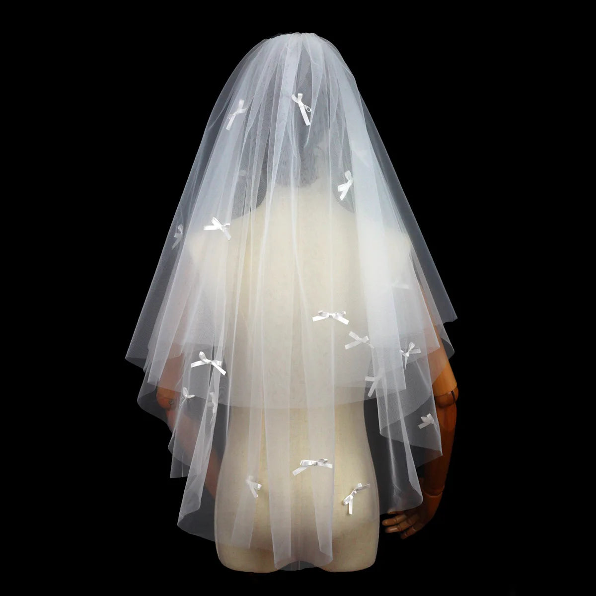 voile mariée blanc papillons classique invisible sophistiqué léger élégant nœuds romantique double couche