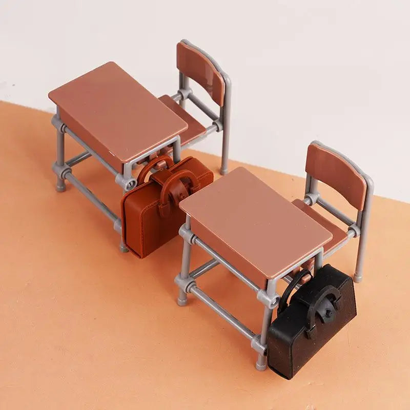 accessoires poupée mobilier scolaire miniature chaises table sac dos crayons livres motifs scolaires modernes