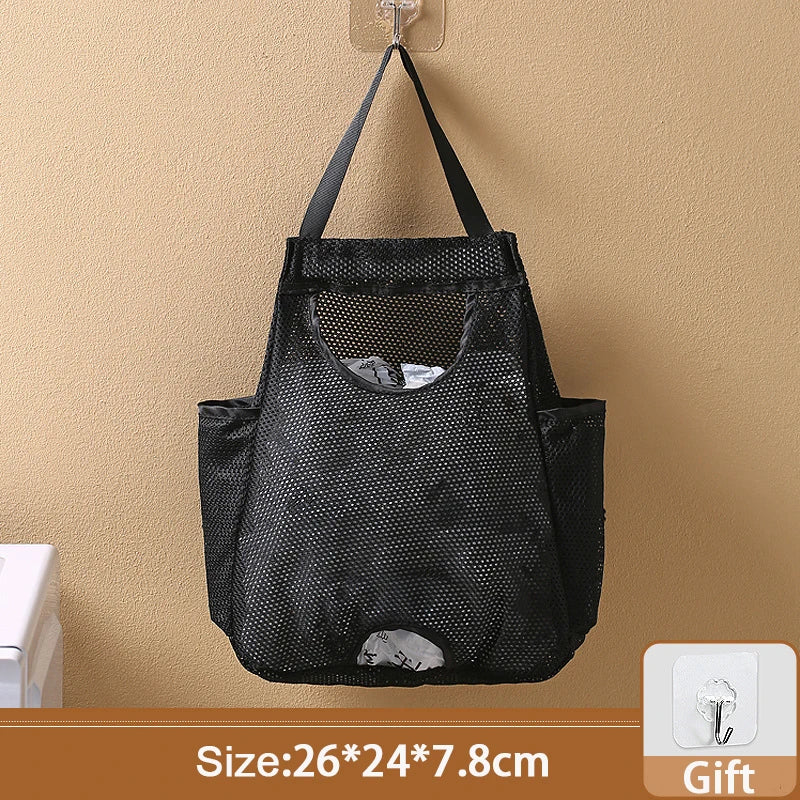 sac poubelle suspendu polyestère réutilisable bleu marine gris noir maille fine moderne crochets muraux