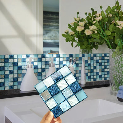 Autocollants muraux carreaux mosaïque PVC vert clair sur mur blanc