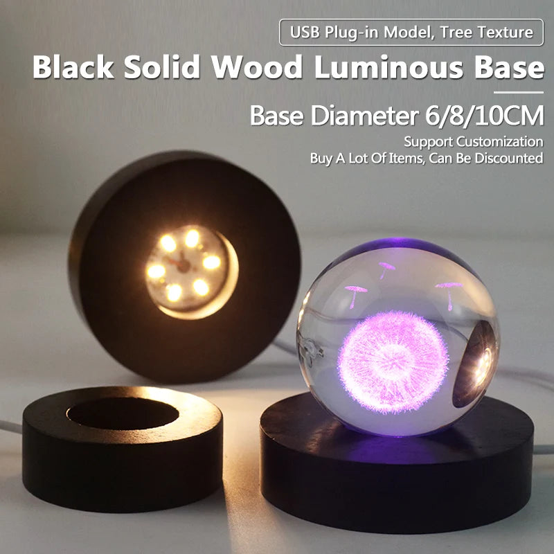 base lumineuse noire texture arbre moderne 6cm 8cm 10cm télécommande câble usb adhésif multi