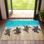 tapis d'entrée plage motif tortues étoiles mer vert beige blanc antidérapant résistant 30x50cm 40x60cm