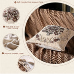 coussin carré floral brodé vintage chenille marron bleu marine élégant zippéversible