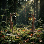 lanterne décorative miniature tronc naturel détails dorés suspendue brunes dorées forêt
