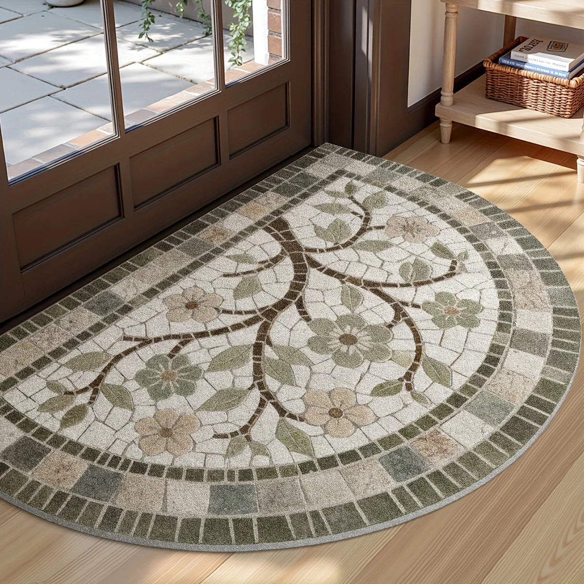 tapis moderne fleurs stylisées imperméable antidérapant résistant décoloration polyester machine lavable
