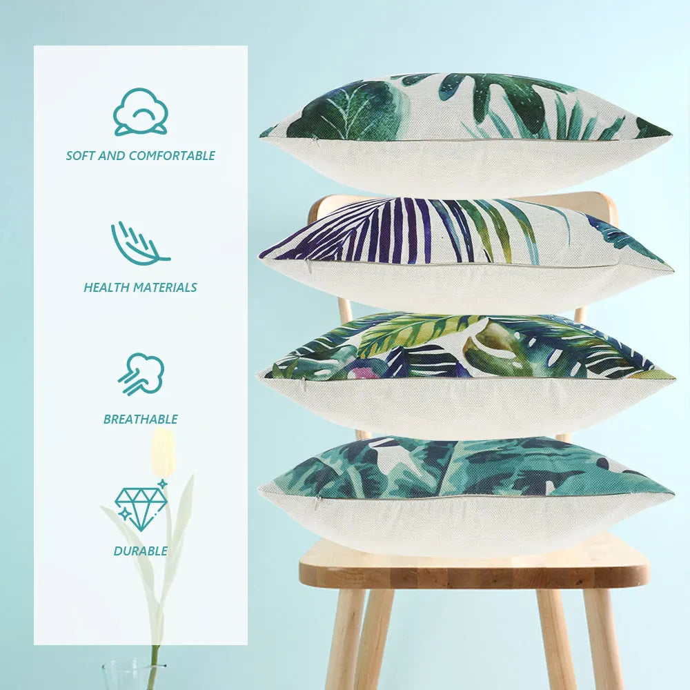 coussins feuilles tropicales blanc vert bleu moderne 45cm 45cm imperméables chambre salon decoration