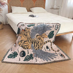 couverture pique nique tigre moderne motif monstera coton gris orange noir vert