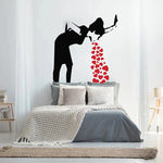 sticker mural moderne silhouette personne téléphone coeurs rouges noir autocollant vinyle waterproof removable